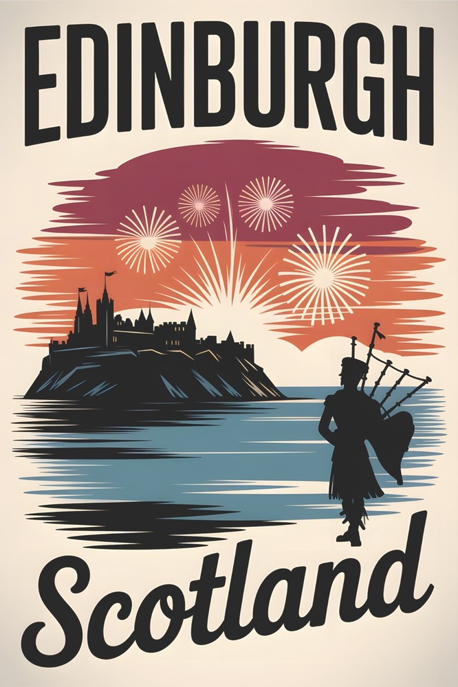 Edinburgh Scotland Retro Travel Poster Print Wall Art
