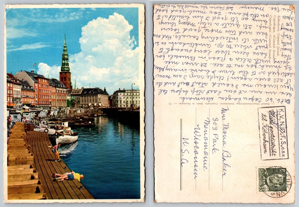 Gammel Strand Copenhagen Denmark 1960 Vintage Postcard Boats Canal Cityscape