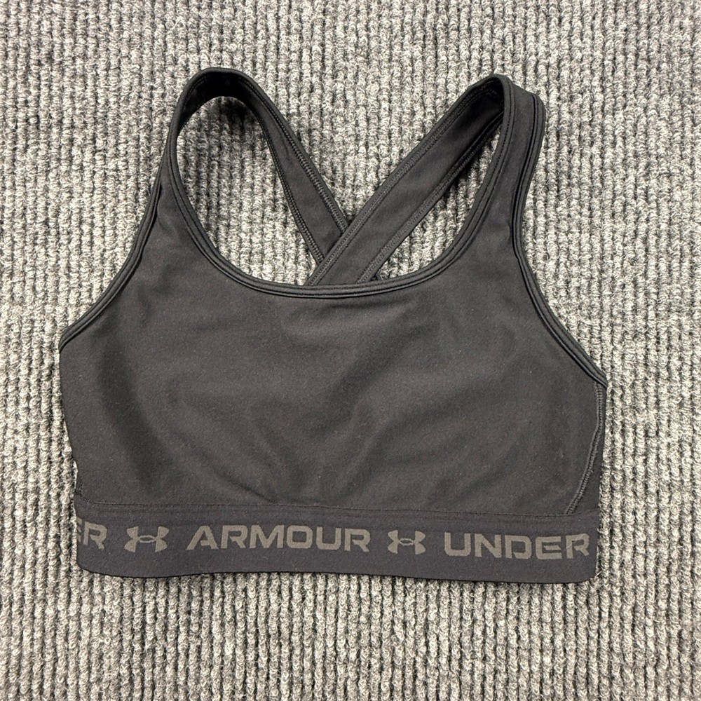 Under Armour Womens Size Small Mid Keyhole Sports Bra Black Compression 1361034