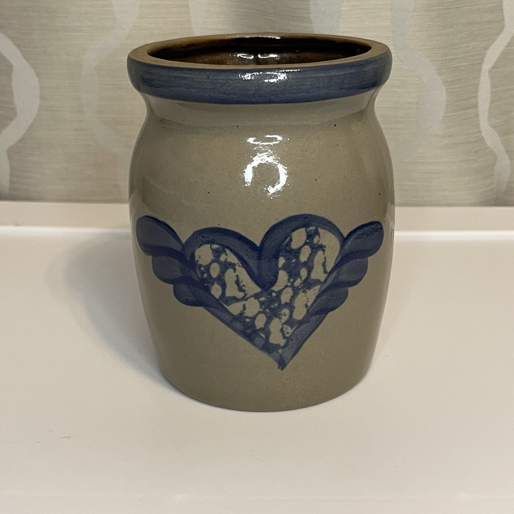 Vintage BBP Beaumont Brothers Pottery Crock Stoneware Hand Painted Heart