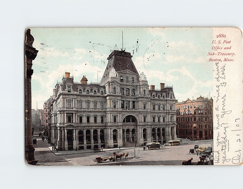 Postcard US Post Office and Sub Treasury Boston Massachusetts USA