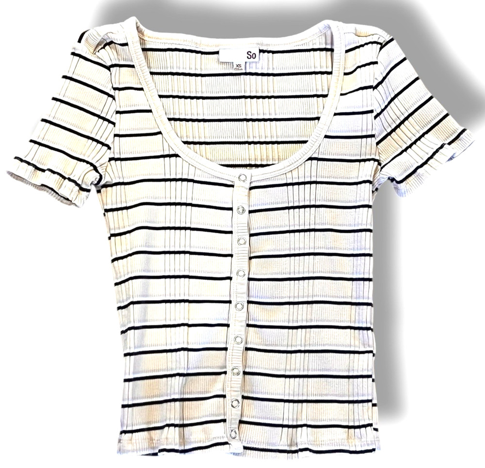 Womens SO Juniors Size XS Ribbed Cropped Henley Stripe Knit Top Grunge
