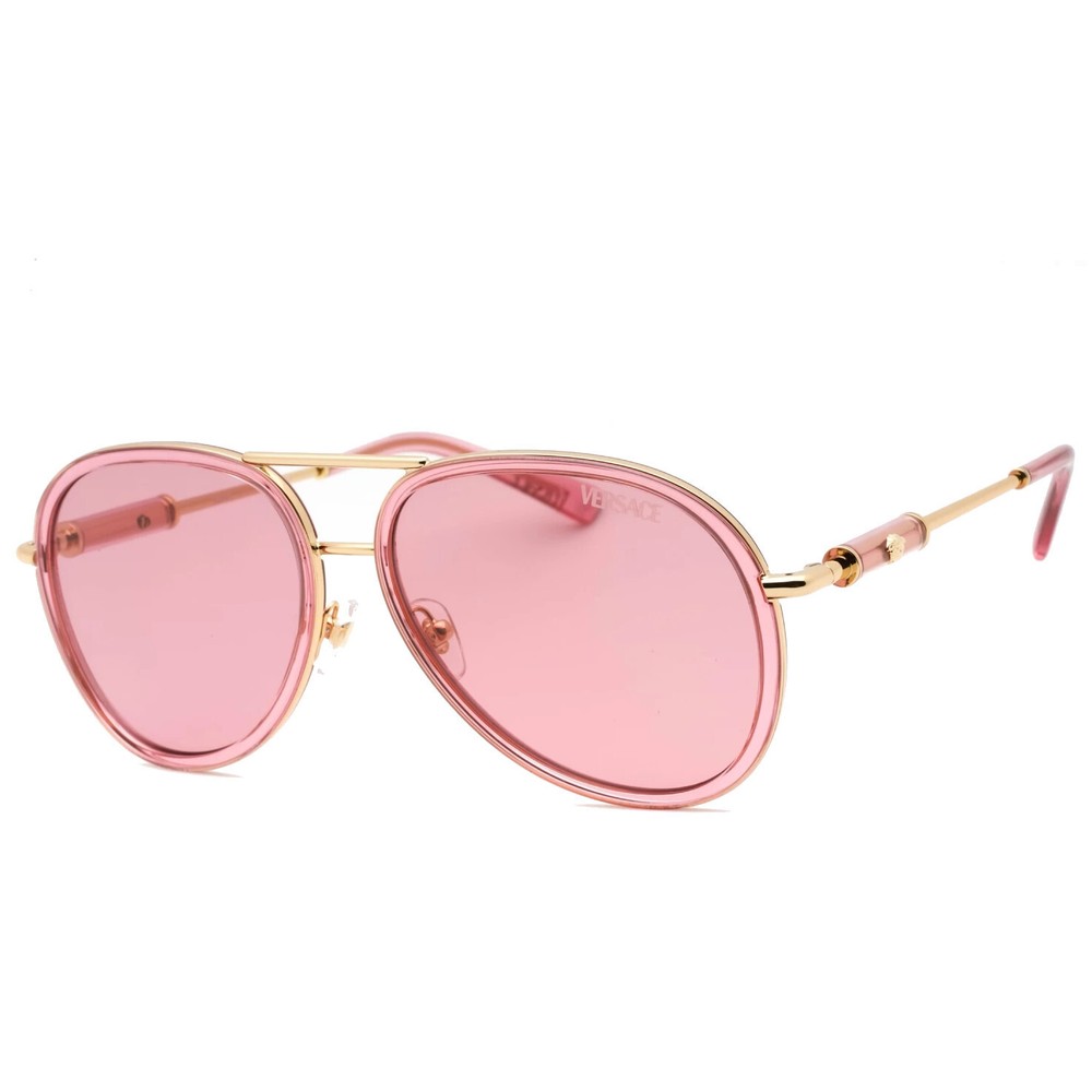 Versace Women's Pilot 0VE2260 Pink Transparent Metal Full Rim Sunglasses