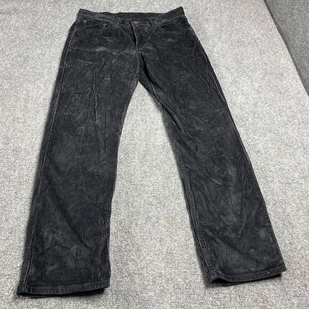 Men's Black Corduroy Straight Leg Pants Button Button Closure Regular Fit W31 L30