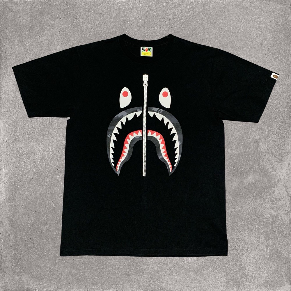 Bape Large Shark Camo Black Tee A Bathing Ape