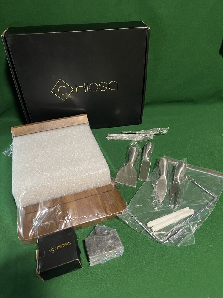 Acacia Chiosa Wood Cheese Board Serving Set w/ Knives 12x8  NEW & SEALED-image