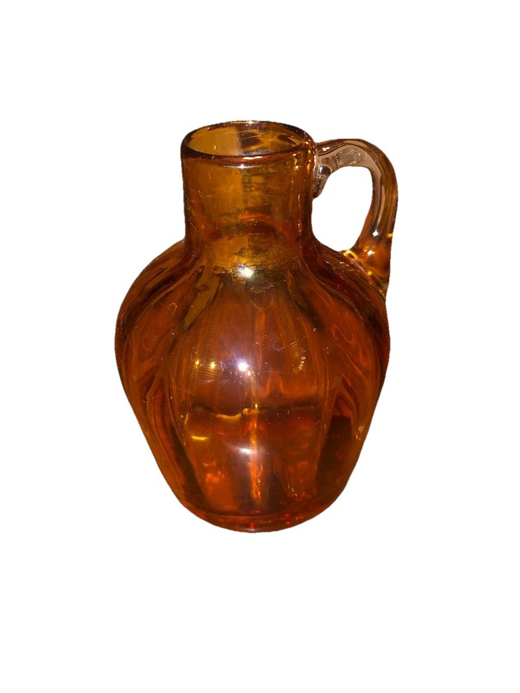 Vintage Blown Amber Pilgrim Glass Paneled Body Decanter Pitcher Vase 4