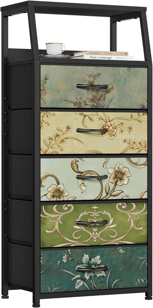 Retro 5-Drawer Tall Dresser for Bedroom Closet or Hallway Storage