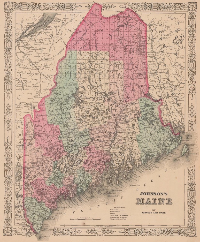 Map of Maine USA 1866 Vintage Historic Map Poster Print