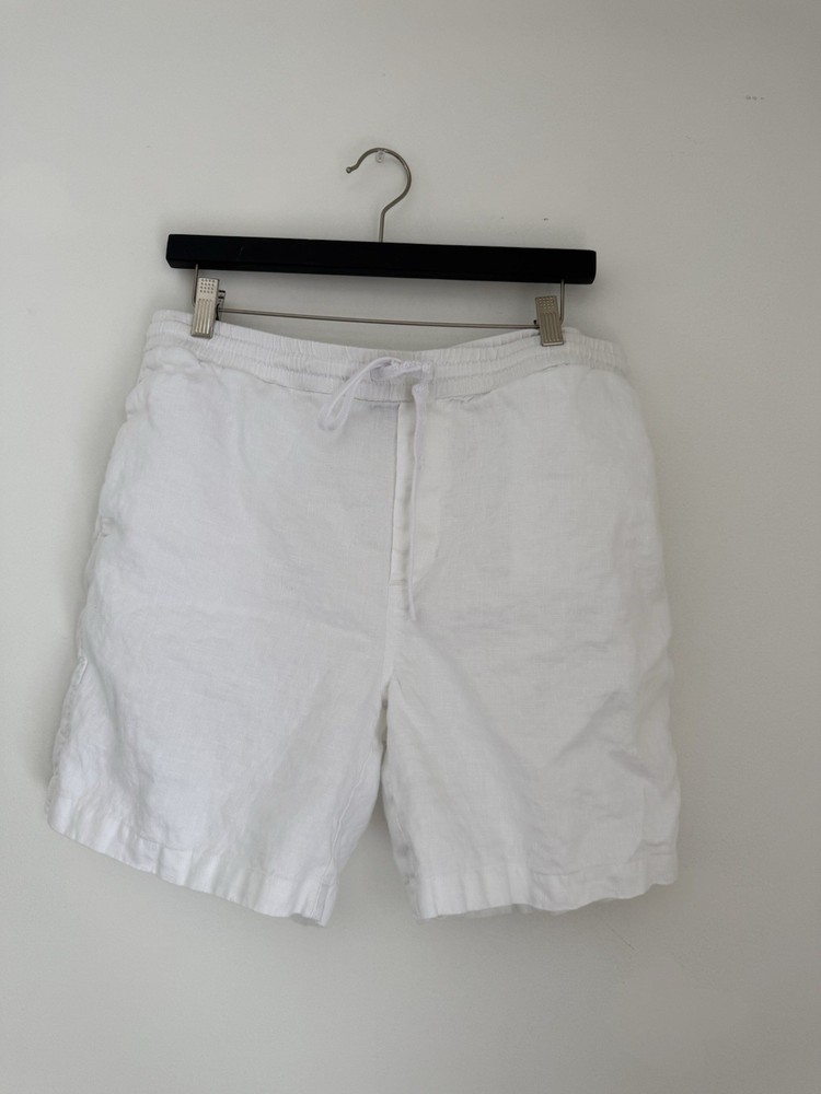 Women’s Linen Shorts – 100% Linen – Drawstring Waist – White – Size L