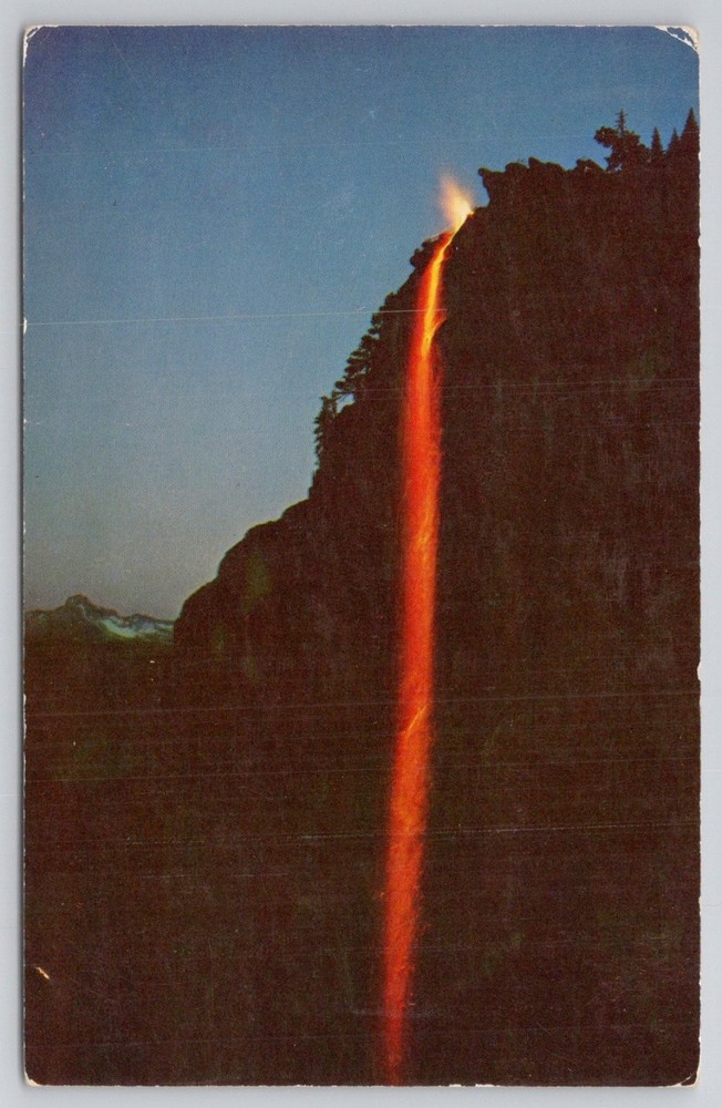 Vintage Yosemite Firefall Postcard Glacier Point Mike Roberts Kodachrome Chrome