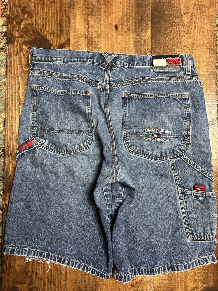 Vintage Tommy Hilfiger Carpenter Cargo Shorts Men's 36 Y2K Skater Flag Patch Baggy Style