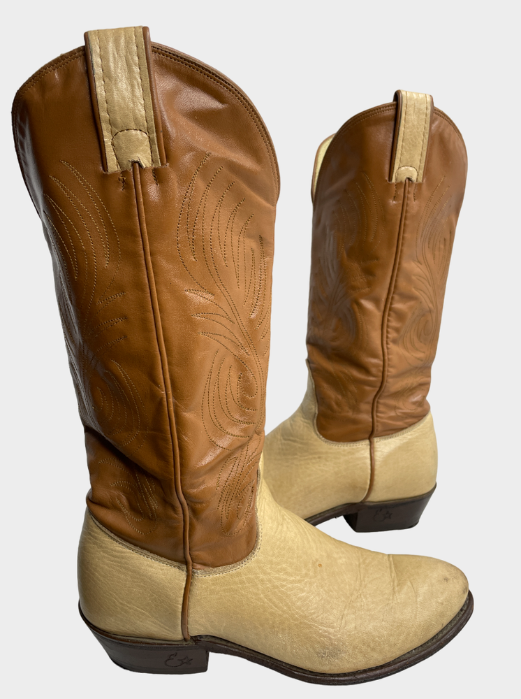 E-Star Brown Two Tone Vintage EXOTIC Leather Western Cowboy Boots Women's 7 B