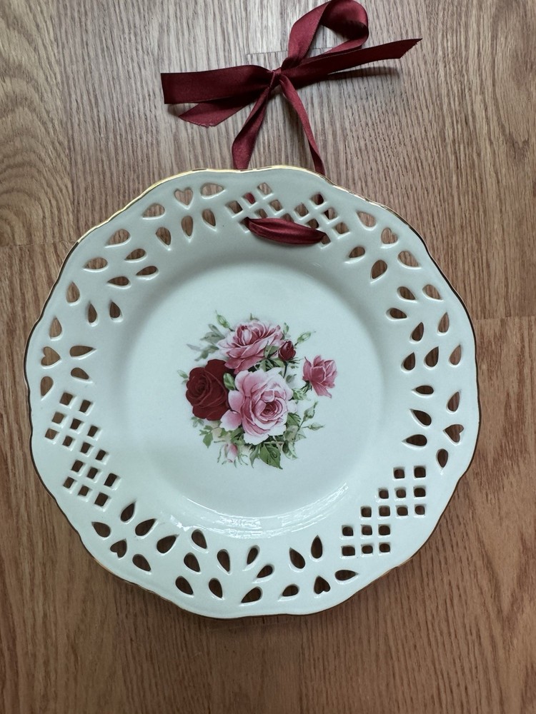 Victorian Roses Porcelain Plate Lattice Shabby Chic Decor Formalities Baum Bros