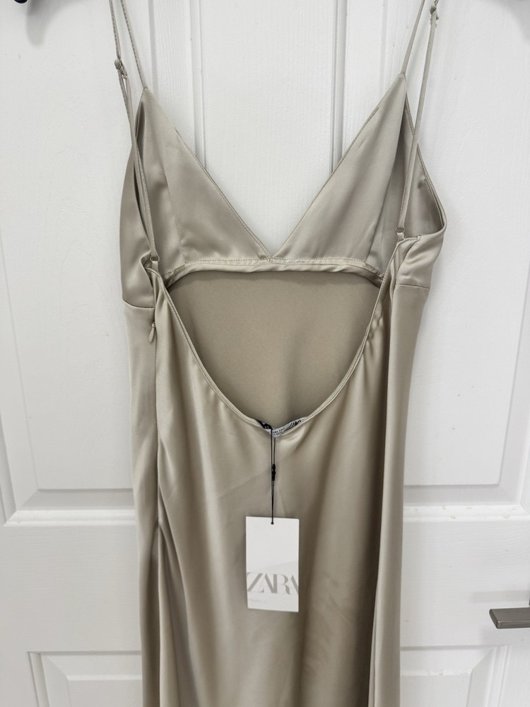 Zara Womans Midi Dress Size S Champagne Gold Camisole Slip Dress 2915/331 NWT