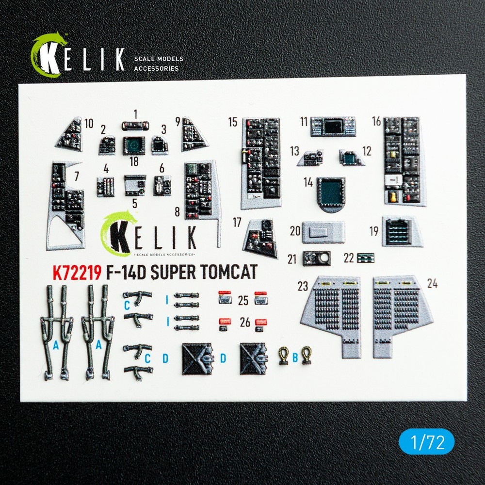 Cockpit 3D Decals F-14D Super Tomcat for HobbyBoss kit Scale 1:72 K72219 KeliK