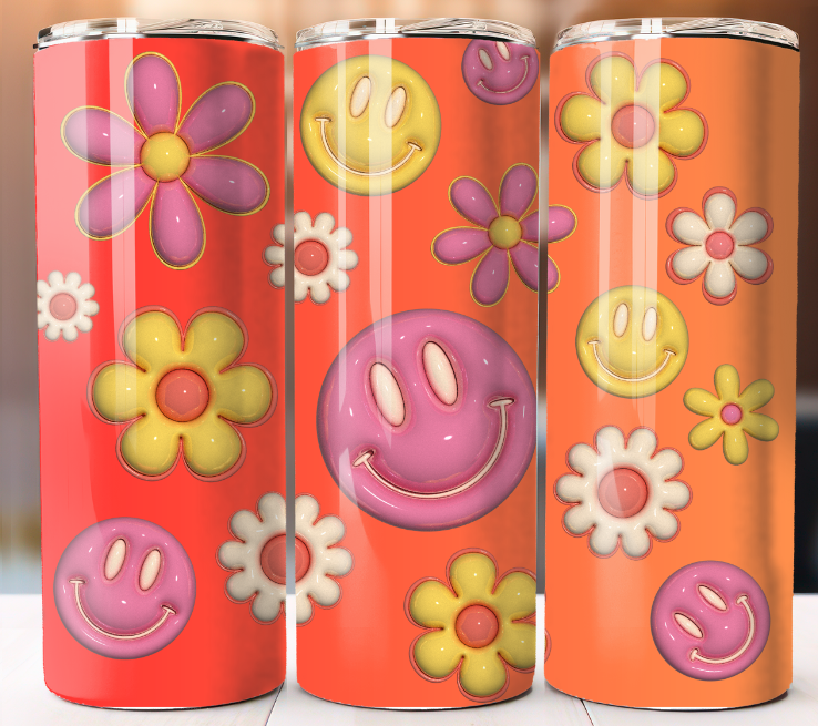 Smile Daisy Flower Inflated Tumbler 20oz Skinny Cup Mug Stainless Steel