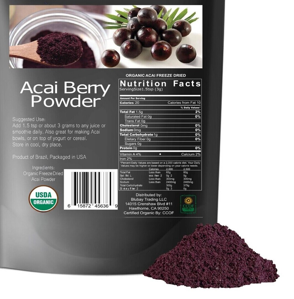 Acai Berry Powder Organic Pure Freeze Dried Wholesale 1.1lb 17.6ounces-image