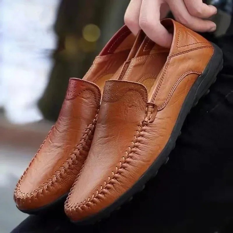 Men's Leather Slip On Loafers Breathable Business Casual Moccasin Shoes