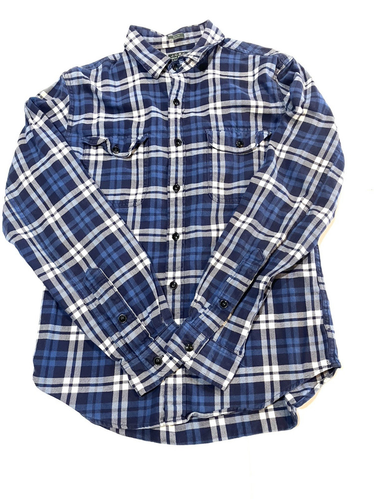 J Crew Sporting Goods Shirt Mens Size M Blue Plaid Flannel Long Sleeve Button Up