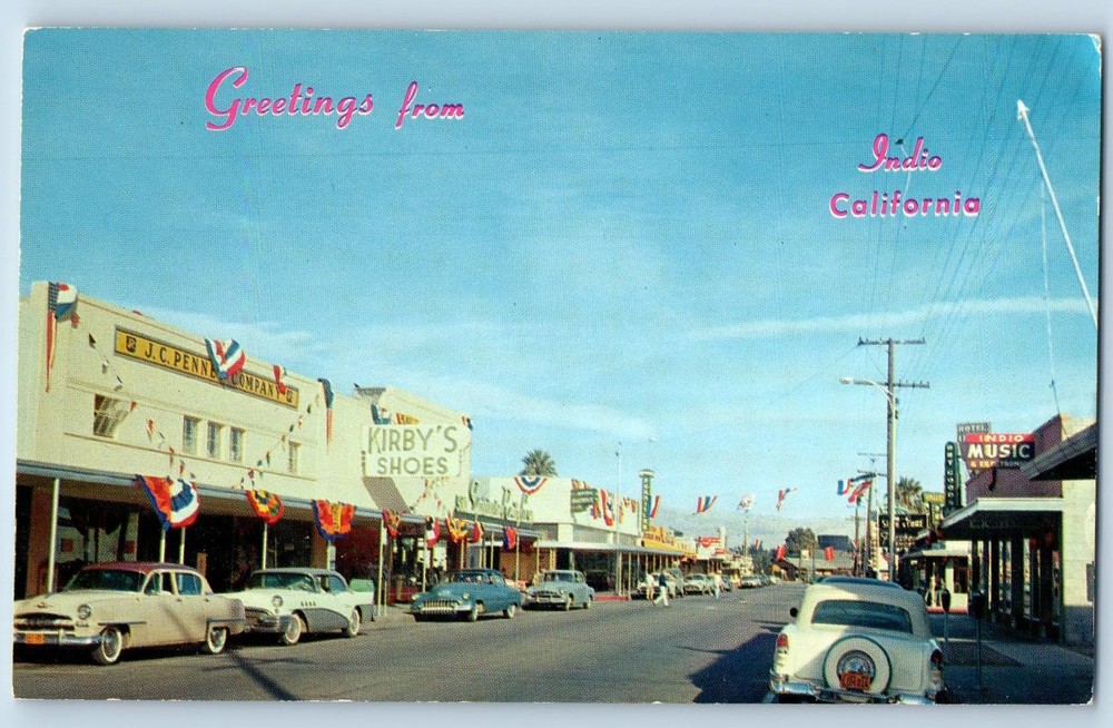 Indio California CA Postcard The Thriving Town Coachella Valley Greetings c1960s