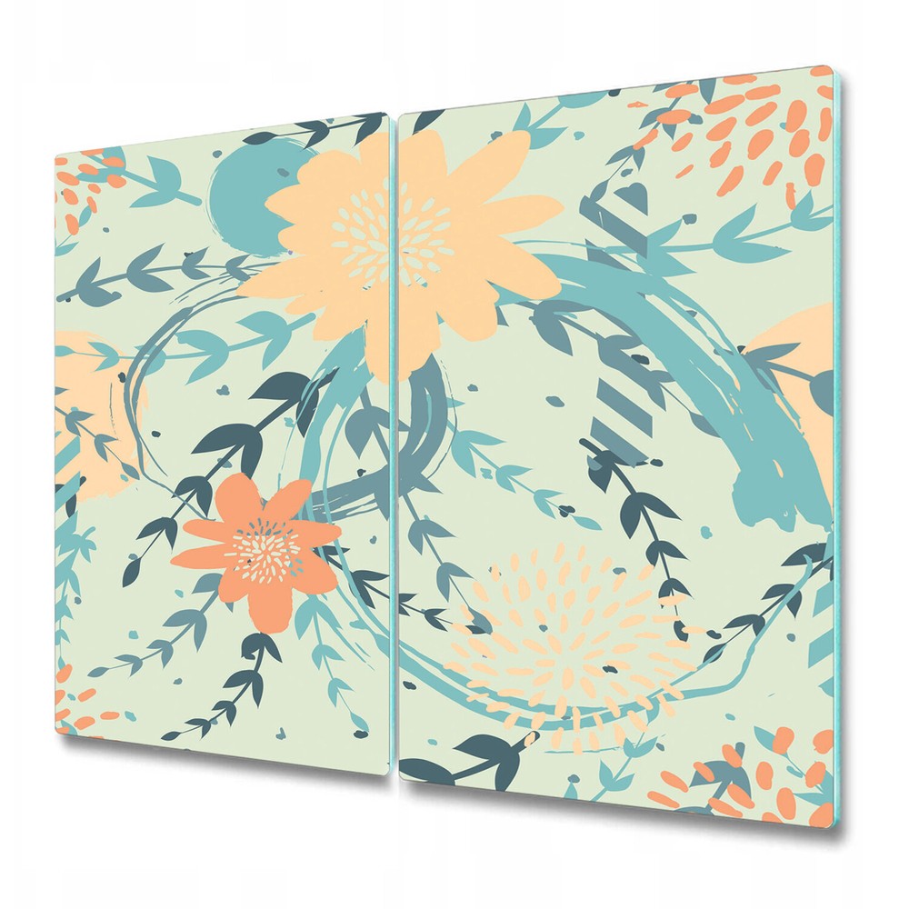 Glass Induction Ceramic Hob Cover Worktop Saver Doodle floral Colourful 2x30x52