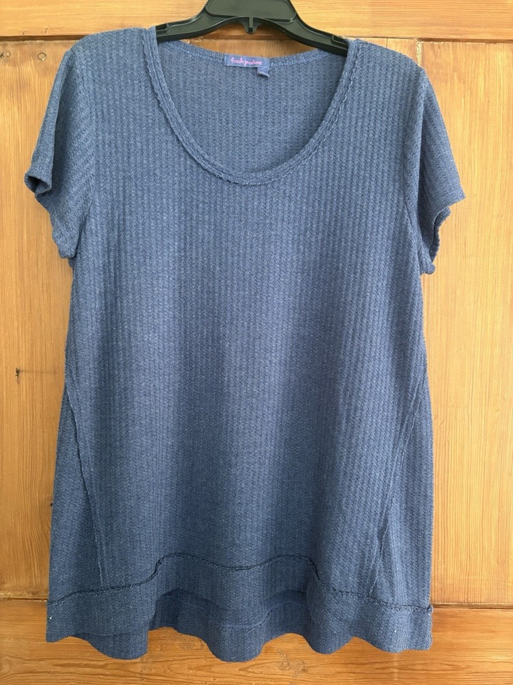 Women’s Fresh Produce Navy Blue Distressed Knit Top XL Vintage USA