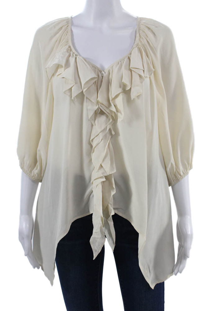 Fifteen Twenty Women Tunic Silk V-Neck 3/4 Sleeve Beige Bohemian Size MFree Shipping in US $100+ Orders | $6.95 Orders Below