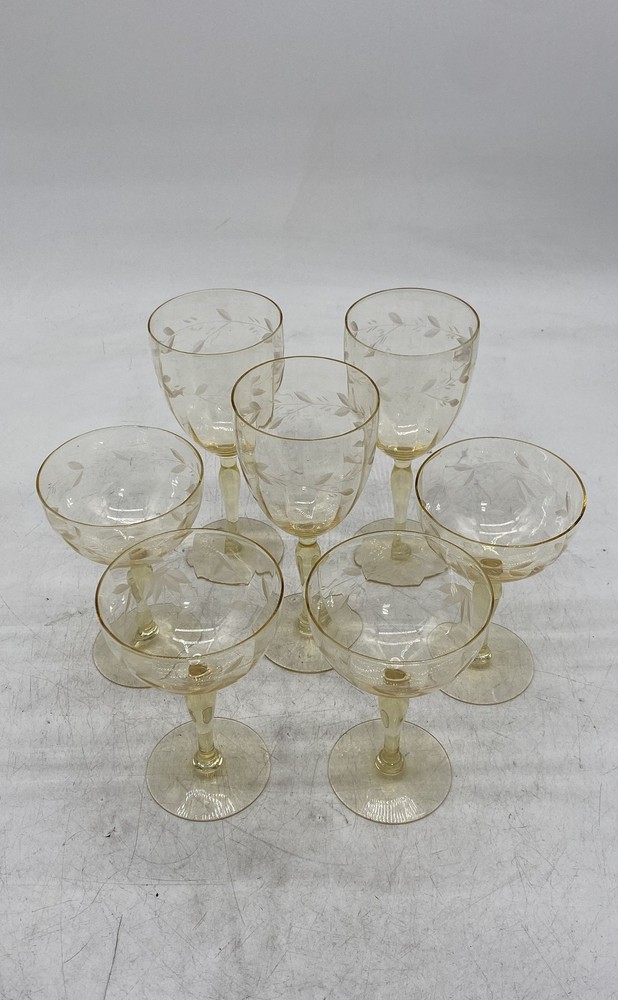 Lancaster Clear Yellow Topaz Elegant Era Glass Water Goblet Lot Of 7
