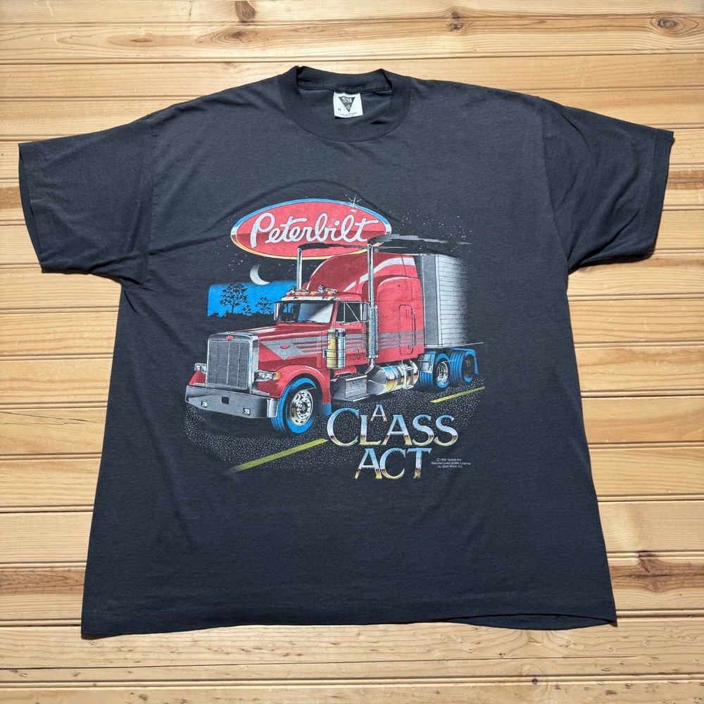 Vintage 80s 1988 Peterbilt A Class Act Big Rig Trucker Single Stitch Shirt XL