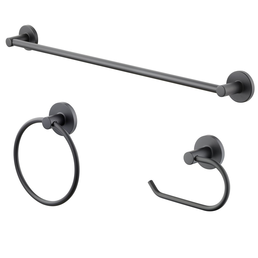 Modern Round 3-Piece Bath Accessory Kit in Matte Black