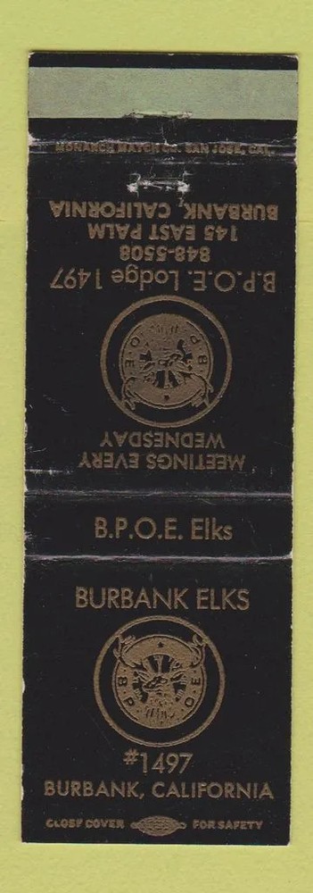 Matchbook Cover - Elks Lodge Burbank CA WEAR
