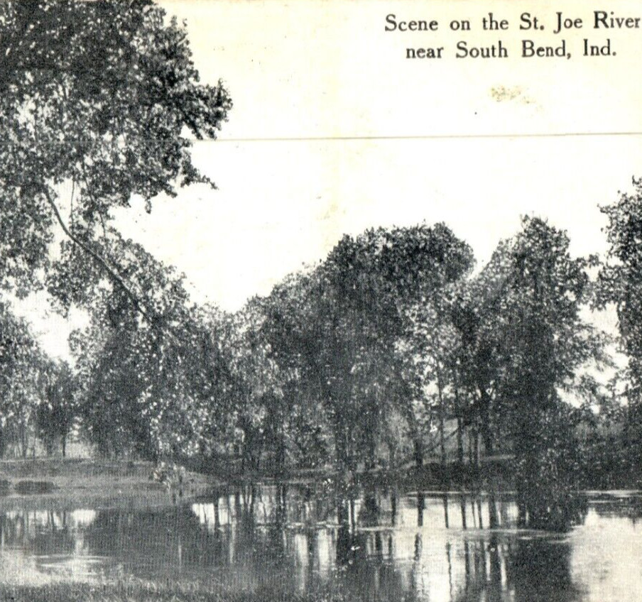 Scene on the St Joe River near South Bend, Indiana Lake Pond Vintage Postcard A9