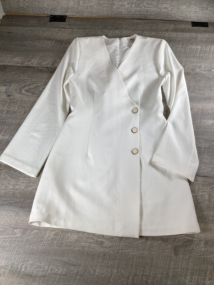 Jason Wu Womens White Wrap Blazer Dress Medium With Button Detail & Long Sleeves