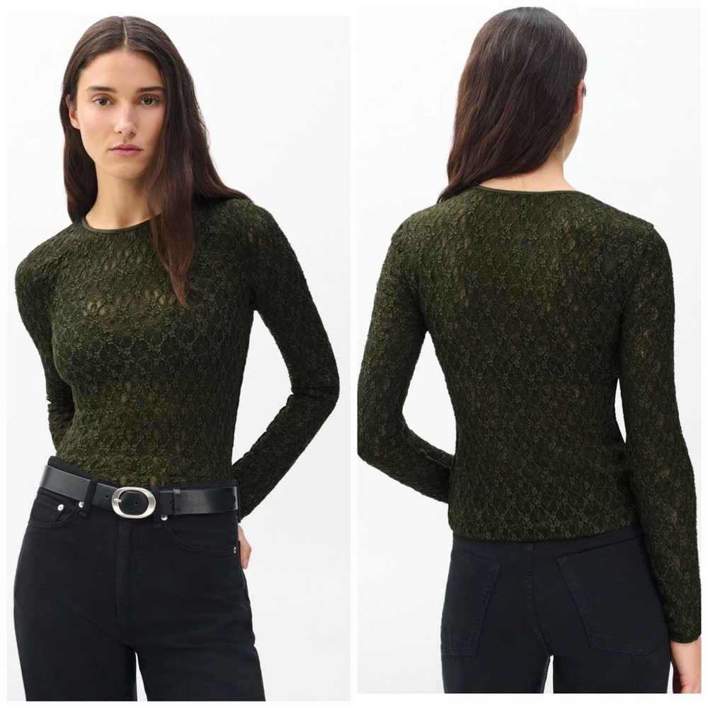 NWT Rag & Bone $248 Ellie Lace Long Sleeve Top In Army Size: Large