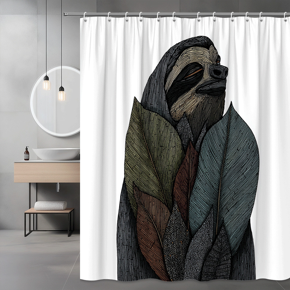 Sloth with Leaves Shower Curtain Graphic Print