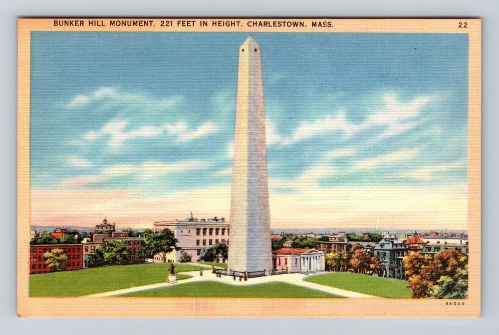 Charlestown MA-Massachusetts, Bunker Hill Monument, Antique Vintage Postcard