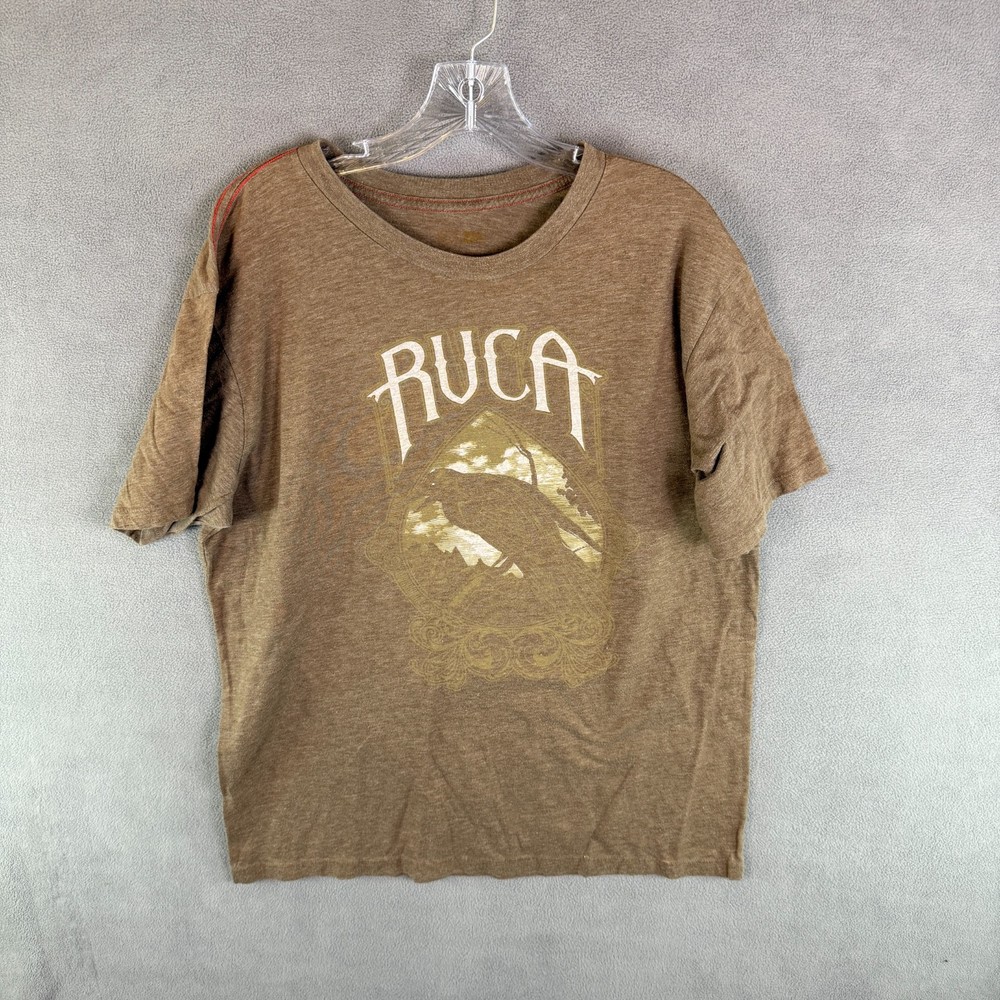 RVCA Mens T Shirt Size XL? Brown Logo Graphic Raven VTG Wash Y2K 90s Surf Skate