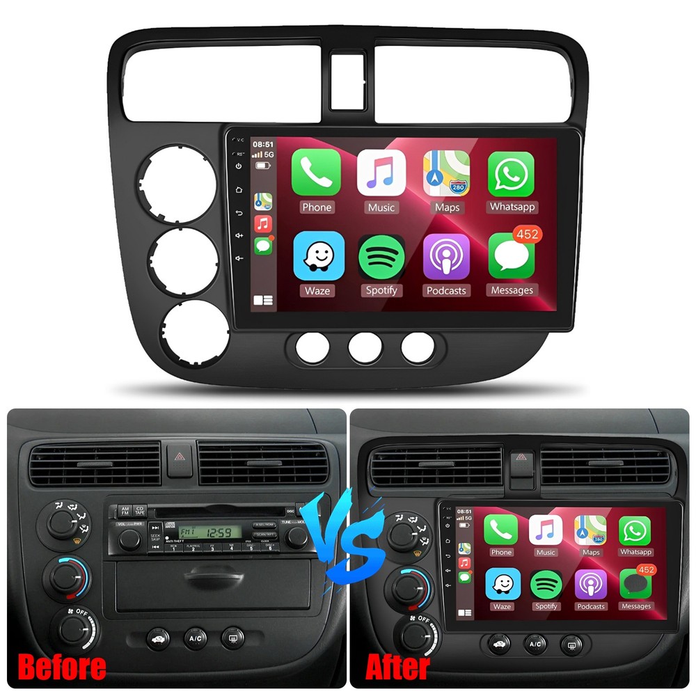 For HONDA CIVIC 2000-2005 Apple Carplay Android 15 GPS Car Navi Radio Head Unit