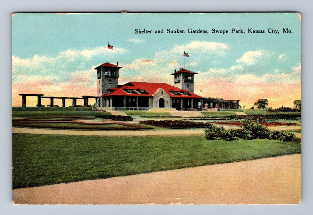 Kansas City MO-Missouri Shelter And Sunken Gardens Swope Park Vintage Postcard