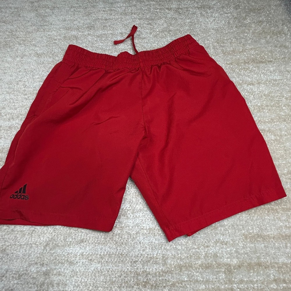Adidas Shorts Mens L Red Climalite Athletic Gym Workout Drawstring Pockets