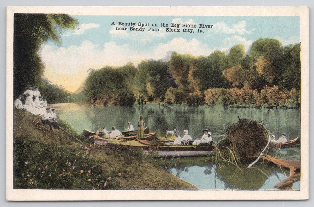 Big Sioux River Sandy Point Sioux City Iowa Canoe Scenic Vtg Postcard