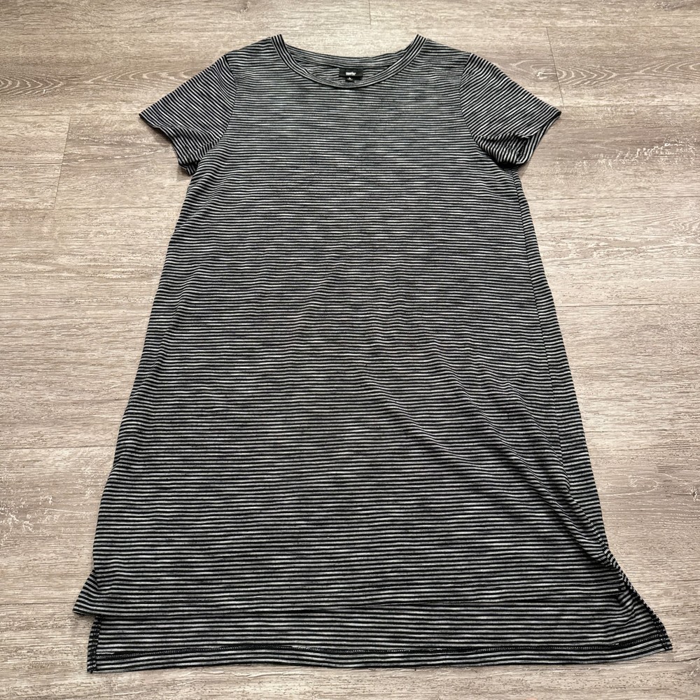 Mossimo Shirt Dress Womens Large Gray Stripe Rayon Casual Short Sleeve Crew