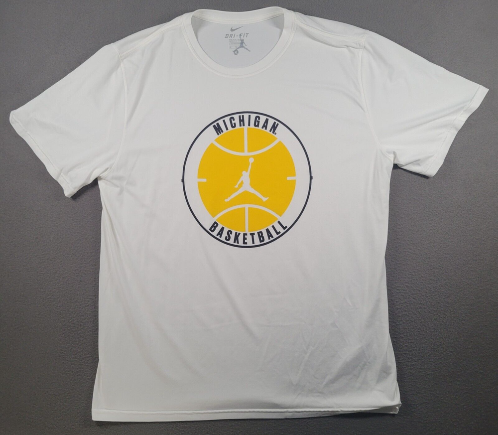 Michigan Wolverines Nike Shirt Mens XL White Dri Fit Basketball Graphic NCAA