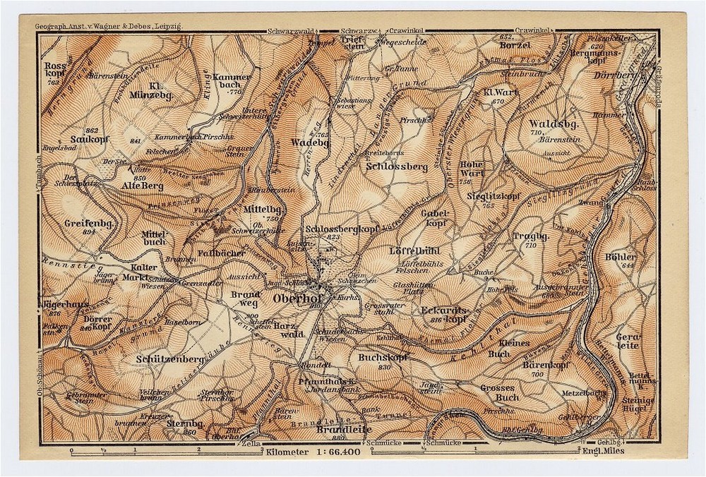 1910 Original Antique Map Of Oberhof Vicinity / Thuringia Thüringen Germany