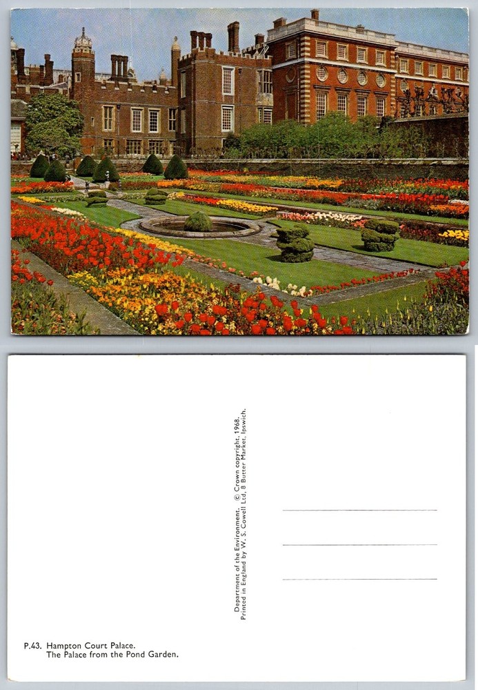 Vintage 1968 Hampton Court Palace Pond Garden Postcard England UK