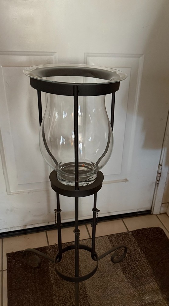 Partylite Original Seville 3 Wick Candle Holder Metal Stand & Glass Hurricane