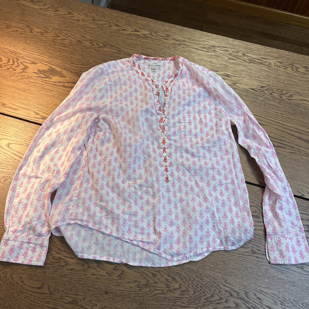 J. Crew Womens 10 Long Sleeve Popover Blouse Pink Thistle Cotton Voile Red 43484