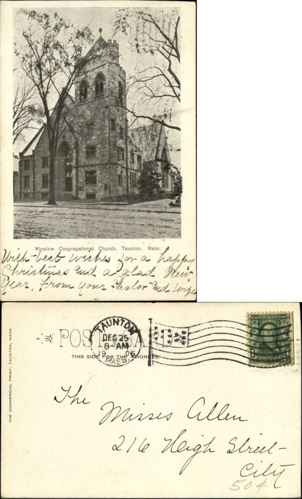 Winslow Congregational Church Taunton Massachusetts MA UDB mailed 1906