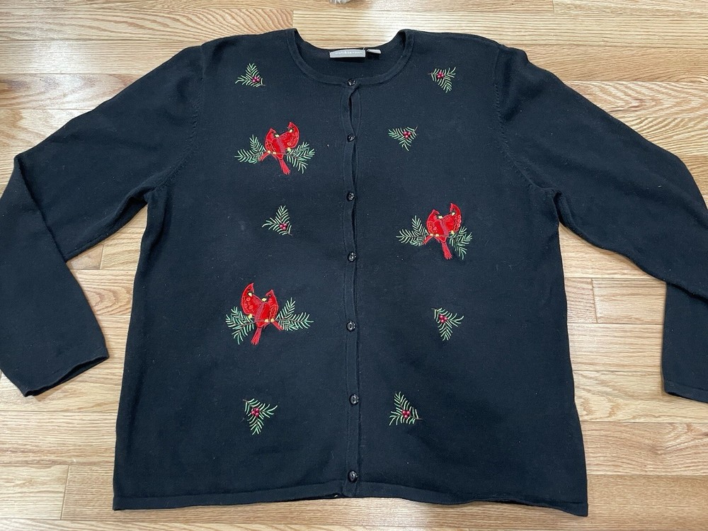 Croft & Barrow Long Sleeve Winter Christmas Sweater Cardinals Holly Size 1X
